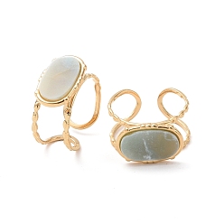 Flower Amazonite Natural Flower Amazonite Oval Open Cuff Ring, Real 24K Gold Plated 304 Stainless Steel Jewelry for Women, US Size 7 3/4(17.9mm)