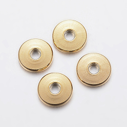 Oro Revestimiento iónico (ip) 304 cuentas espaciadoras de acero inoxidable, buñuelo, dorado, 6x1.5~1.6 mm, agujero: 2 mm