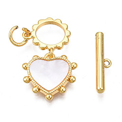 Real 18K Gold Plated Brass Toggle Clasps, with Freshwater Shell, Cadmium Free & Nickel Free & Lead Free, Heart, Real 18K Gold Plated, 27mm long, Bar: 4x16x2mm, hole: 1mm, Jump Ring: 5x1mm, Inner Diameter: 3mm, Heart: 13x13.5x2mm, Hole: 1mm