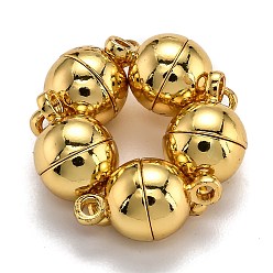 Golden Round Brass Magnetic Clasps with Loops, Nickel Free, Golden, 11x6mm, Hole: 1mm