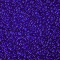 Blue Glass Seed Beads, Frosted Colors, Round, Blue, 4mm, Hole: 1~1.5mm, about 4500pcs/pound