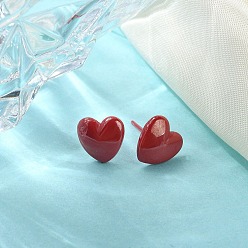 Roja Pendientes de botón de corazón de cerámica con circonita biocerámica hipoalergénica, sin decoloración y sin níquel, rojo, 9.8x9.8 mm