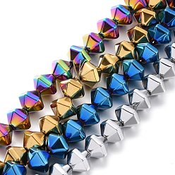 Mixed Color Electroplated Non-magnetic Synthetic Hematite Beads Strands, Faceted, Bicone, Mixed Color, 8x10x8.5mm, Hole: 0.8mm, about 49pcs/strand, 15.75 inch(40cm)