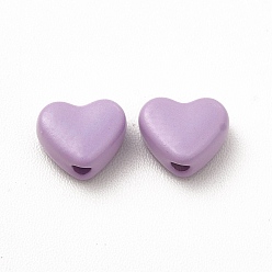 Lilac Heart Spray Painted Alloy Beads, Cadmium Free & Nickel Free & Lead Free, Lilac, 5x6x3mm, Hole: 1.2mm