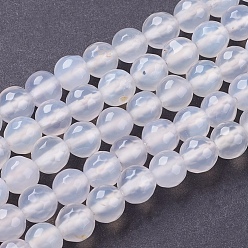 Natural Agate Natural White Agate Beads Strands, Faceted, Round, White, 8mm, Hole: 1mm, about 45~47pcs/strand, 15 inch