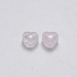 Бледно-Розовый Имитация нефритовые четки стекла, сердце, розовый жемчуг, 6x6x4 мм, отверстие : 0.7 мм