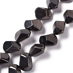 Gunmetal Plated Full Plated Electroplate Glass Beads, Polygon, Gunmetal, 15.5~16x15.5x10~10.5mm, Hole: 1mm, about 50~51pcs/strand, 27.95''~29.13''(71~74cm)