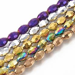 Mixed Color Electroplate Glass Beads Strands, Faceted Oval, Mixed Color, bead: 8mm long, 6mm thick, hole: 1.5mm, about 72pcs/strand
