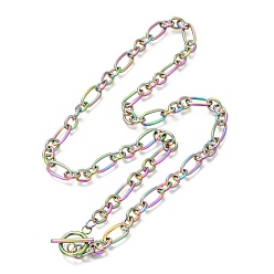 Rainbow Color Unisex 304 Stainless Steel Figaro Chain Necklaces, with Toggle Clasps, Rainbow Color, 20.47 inch(52cm)