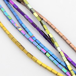 Mixed Color Electroplate Non-magnetic Synthetic Hematite Cuboid Beads Strands, Mixed Color, 3x1x1mm, Hole: 0.5mm, about 135pcs/strand, 17.7 inch
