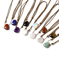 Mixed Stone Gemstone Triangle Pendant Necklace with Waxed Cord for Women, 15.75~29.92 inch(40~76cm)