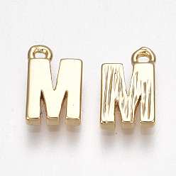 Letter M Brass Charms, Letter, Nickel Free, Real 18K Gold Plated, Letter.M, 8.5x5.5x1.5mm, Hole: 0.8mm