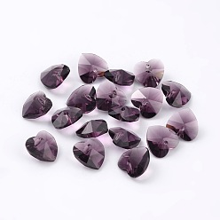 Púrpura Valentines románticas ideas de los encantos del vidrio, encanto del corazón facetado, púrpura, 14x14x8 mm, agujero: 1 mm