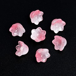 Pink Two Tone Handmade Lampwork Bead Caps, Flower, 6-Petal, Pink, 10.3x7.4mm, Hole: 1.5mm
