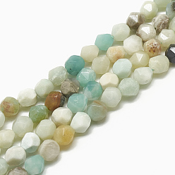 Flower Amazonite Natural Flower Amazonite Beads Strands, Faceted, Round, 7.5~8x7~8x7~8mm, Hole: 1mm, about 45~46pcs/strand, 14.2~14.6 inch