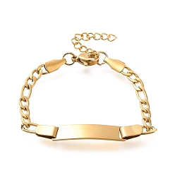 Oro 304 pulseras de acero inoxidable para niños, pulseras de eslabones rectangulares en blanco, dorado, 5-1/4 pulgada (13.3 cm)