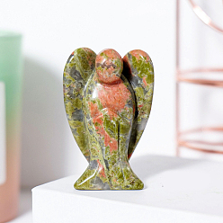 Unakite Décorations d'affichage de figurine d'ange unakite naturel, ornements en pierre d'énergie reiki, 50x35mm