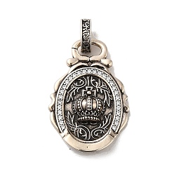 Antique Silver Rack Plating Brass Micro Pave Cubic Zirconia with Sea shell Pendants, Cadmium Free & Lead Free, Oval with Crown, Antique Silver, 31x21.5x5mm, Hole: 6x3.5mm