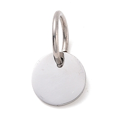 Stainless Steel Color 304 Stainless Steel Manual Polishing Charms, Stamping Blank Tag, with Jump Rings, Flat Round, Stainless Steel Color, 10x1mm, Hole: 7.5mm