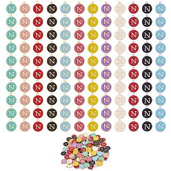 Letter N 120Pcs 12 Colors Golden Plated Alloy Charms, with Enamel, Enamelled Sequins, Flat Round with Letter, Letter.N, 14x12x2mm, Hole: 1.5mm, 10pcs/color