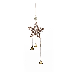 Star Rattan & Iron Witch Bells Wind Chimes Door Hanging Pendant Decoration, for Garden Home Decoration Bell, Star Pattern, 550mm