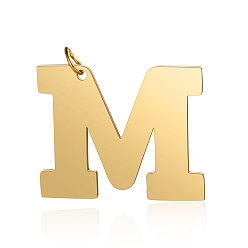 Letter M 201 Stainless Steel Pendants, Letter, Golden, Letter.M, 29.5x36x1.5mm, Hole: 4.5mm