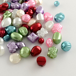 Mixed Color Mixed ABS Plastic Imitation Pearl Beads, Mixed Color, 8~17x8~15x5~13mm, Hole: 1~2mm