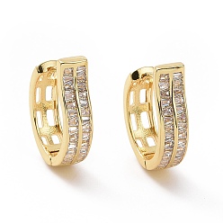 Clear Cubic Zirconia Rectangle Earrings, Golden Brass Jewelry for Women, Clear, 18x5x18mm, Pin: 1mm