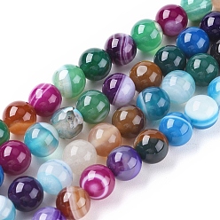 Coloré Agate à rayures naturelles / brins de perles d'agate, teints et chauffée, ronde, colorées, 6mm, Trou: 1mm, Environ 63 pcs/chapelet, 14.57 pouce (37 cm)