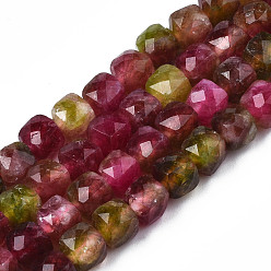 Medium Violet Red Natural Quartz Beads Strands, Dyed, Faceted, Cube, Medium Violet Red, 5.5x6x6mm, Hole: 1mm, about 61~62pcs/Strand, 12.99 inch~13.19 inch(33cm~33.5cm)