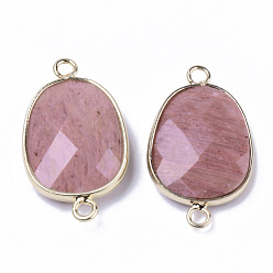 Rhodochrosite Natural Rhodochrosite Links Connectors, with Light Gold Plated Edge Brass Loops, Oval, Faceted, 30.5~31.5x17.5x5~6mm, Hole: 2mm