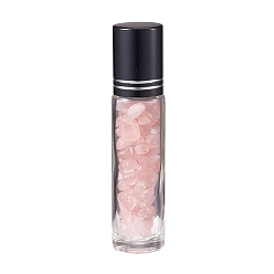 Розовый Кварц Стеклянные бутылки с роликовыми шариками, многоразовая бутылка эфирного масла, с розового кварца чип бисера, для личной гигиены, 85x20 мм, бусины: 3x11~3x7 мм, емкость: 10 мл