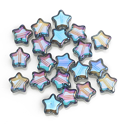 Deep Sky Blue Electroplate Transparent Glass Beads, Star, Deep Sky Blue, 8x4mm, Hole: 1mm