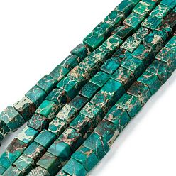 Vert De Mer Clair Brins de perles de jaspe impérial naturel, teint, cube, vert de mer clair, 7x7x7mm, Trou: 1.2mm, Environ 59~60 pcs/chapelet, 15.1~15.3 pouce (38.5~39 cm)