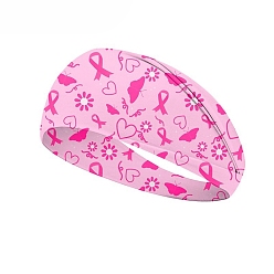Rose Nacré Ruban de sensibilisation rose au cancer du sein d'octobre, bandeaux en polyester imprimés, Accessoires pour cheveux larges élastiques pour filles et femmes, perle rose, 100x230mm