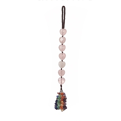Розовый Кварц Сердце натуральный розовый кварц и смешанная каменная крошка кисточка подвеска украшения, подвесное украшение из нейлоновой нити, 215~220 мм