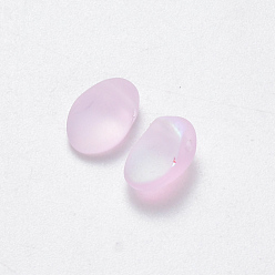Pearl Pink Transparent Spray Painted Glass Charms, with Glitter Powder, Oval, Pearl Pink, 8.5x6x4.5mm, Hole: 1mm
