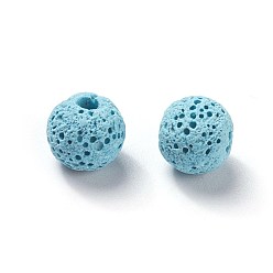 Sky Blue Unwaxed Natural Lava Rock Beads, for Perfume Essential Oil Beads, Aromatherapy Beads, Dyed, Round, Sky Blue, 8.5mm, Hole: 1.5~2mm