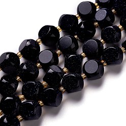 Blue Goldstone Synthetic Blue Goldstone Beads Strand, with Seed Beads, Six Sided Celestial Dice, 7.5~8x7.5~8x7.5~8mm, Hole: 0.5mm, about 40pcs/strand, 16.14''(41cm)