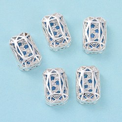 Dodger Blue Eco-friendly Brass Micro Pave Cubic Zirconia Multi-strand Links, Rack Plating, Cadmium Free & Lead Free, Rectangle Octagon, Silver Color Plated, Dodger Blue, 14x10x5mm, Hole: 1.4mm