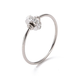 Color de Acero Inoxidable Anillo de dedo redondo plano de diamantes de imitación de cristal, 304 joyas de acero inoxidable para mujer, color acero inoxidable, tamaño de EE. UU. 6 1/2~9 (17~18.9 mm)