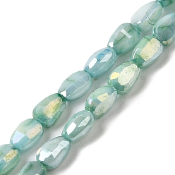 Medium Aquamarine Electroplate Glass Beads Strands, Rainbow Plated, Faceted, Teardrop, Medium Aquamarine, 6.5x4.5x3.5mm, Hole: 1mm, about 70pcs/strand, 17.72''(45cm)