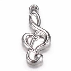 Stainless Steel Color 304 Stainless Steel Pendants, Musical Note, Stainless Steel Color, 21.5x9.5x3mm, Hole: 1mm