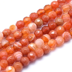 Coral Natural Agate Beads, Dyed, Faceted Round, Coral, 12mm, Hole: 1.3mm, about 32pcs/strand, 15.1 inch(38.5cm)