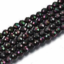 Black Electroplate Non-magnetic Synthetic Hematite Beads Strands, Round, Faceted, Black, 4mm, Hole: 1mm, about 108pcs/strand, 15.67 inch~15.91 inch(39.8cm~40.4cm)