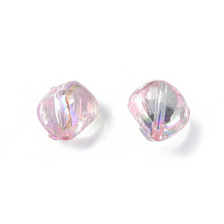 Pink Perles acryliques transparentes, de couleur plaquée ab , nuggets, rose, 10.5x10x8mm, Trou: 1.6mm, environ2300 pcs / 500 g