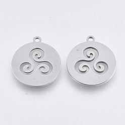Stainless Steel Color 201 Stainless Steel Pendants, Laser Cut Pendants, Flat Round, Stainless Steel Color, 17.5x15.5x1mm, Hole: 1.4mm