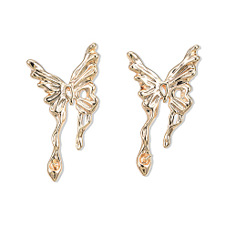 Real 18K Gold Plated Brass Stud Earring Findings, for Half Drilled Beads, Cadmium Free & Nickel Free & Lead Free, Butterfly, Real 18K Gold Plated, 31.5x18mm, Pin: 0.7mm and 1mm(for half drilled bead)