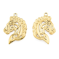 Real 18K Gold Plated Ion Plating(IP) 201 Stainless Steel Pendants, Horse, Real 18K Gold Plated, 31.5x22.5x2mm, Hole: 2mm