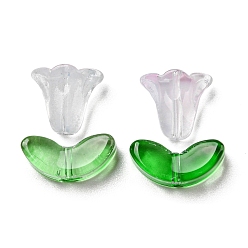 Plum Glass Beads, Morning Glory Flower & Leaf, Plum, 10x10.5x5.5mm, Hole: 1mm, 6.5x14x4.5mm, Hole: 1mm, 20pcs/bag